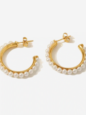 Classic Pearl Stud Hoop Earrings
