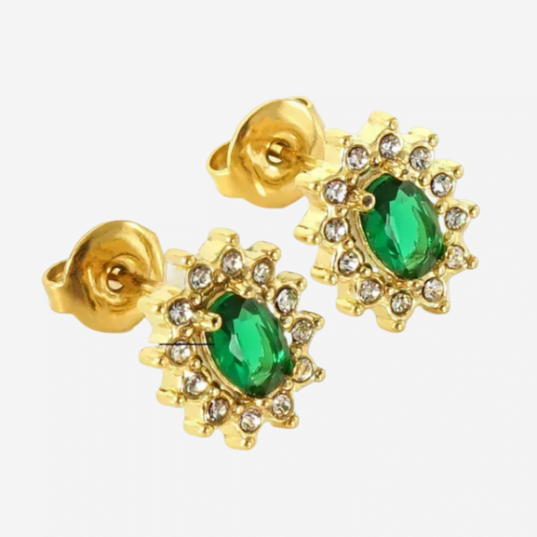 Emerald Green Sunglower Stud Earrings