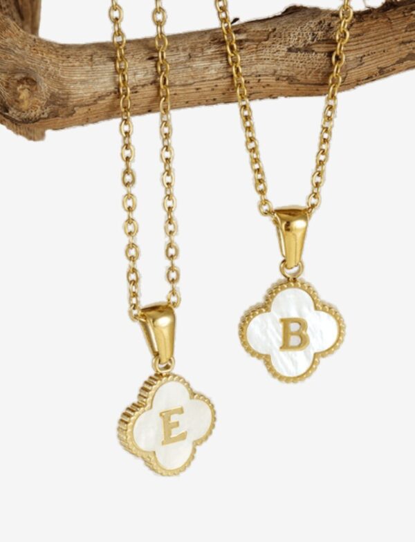 Four Leaf Clover Initial Letter Pendant Necklace