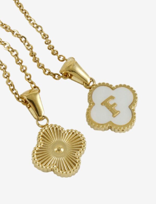 Four Leaf Clover Initial Letter Pendant Necklace