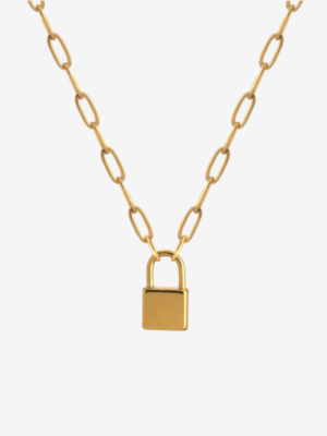 French Padlock Paperclip Link Chain Pendant Necklace