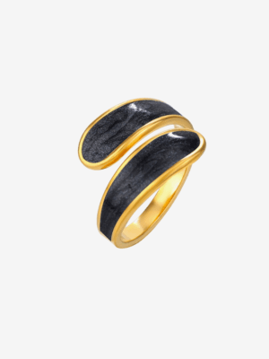 HAUTE HAUS - ATHENA ENAMEL ADJUSTABLE OPEN RING, Black